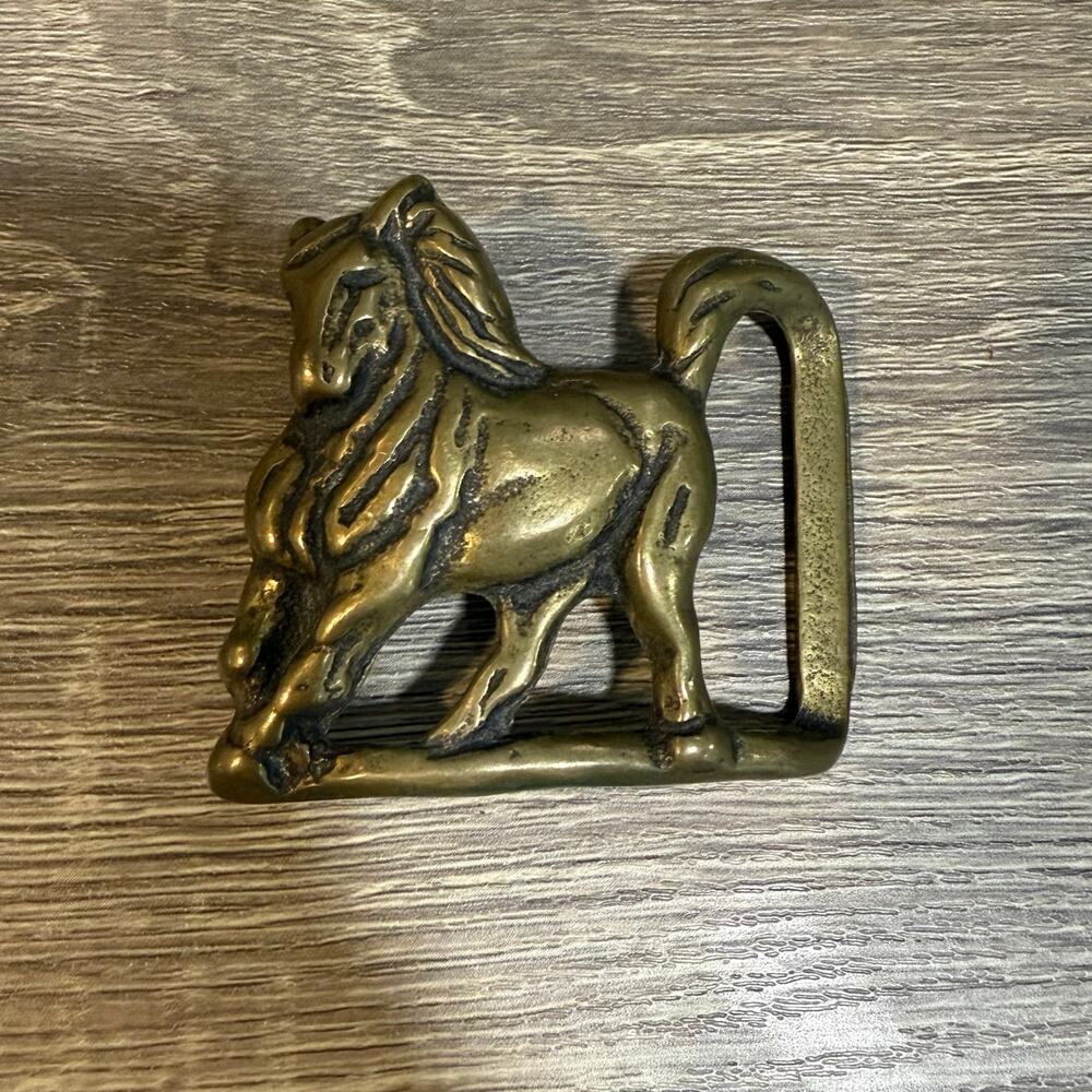 Trinity Buckle Co Vintage Solid Brass Stallion Horse Belt Buckle